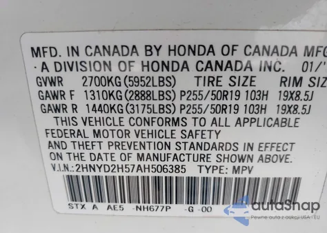 2010 Acura Mdx Advance Package from USA, damaged, VIN 2HNYD2H57AH506385